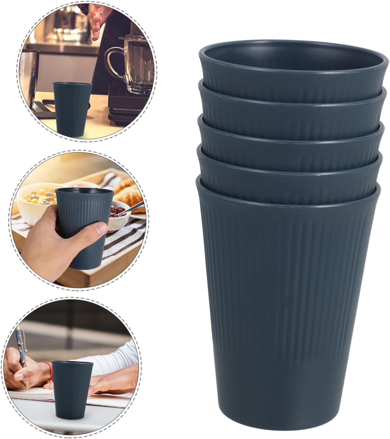 WOONEKY 5Pcs Striped Reusable Drinking Cups Plastic Cups for Toothbrush Water Milk and Juice Lightweight Easy to Clean for Any Occasion
