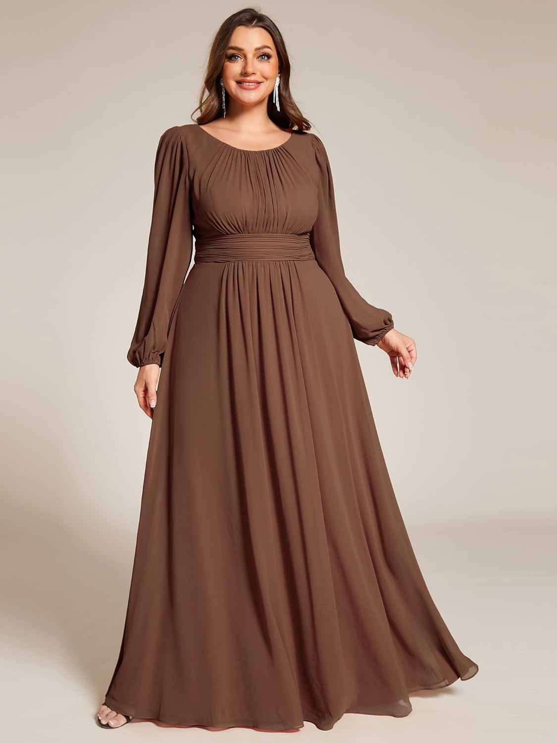Ever-Pretty Elegant Long Sleeve Plus Size Formal Dresses for Curvy Women A-Line Chiffon Bridesmaid Mother of Bride Dress - Image 4