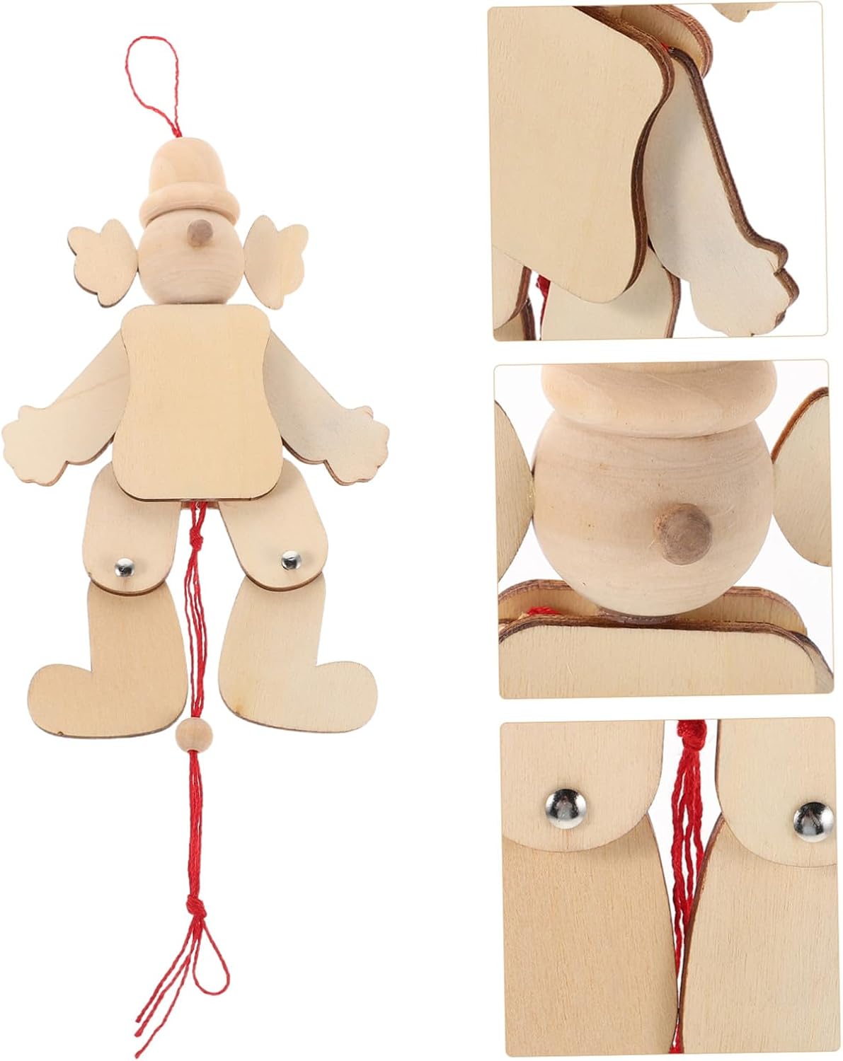 6pcs Wooden Clown Puppet with Strings for DIY Blank Marionette Craft for Pretend Play and School Activities Portable Pull String Enhancing Hand-Eye Coordination and Creativity