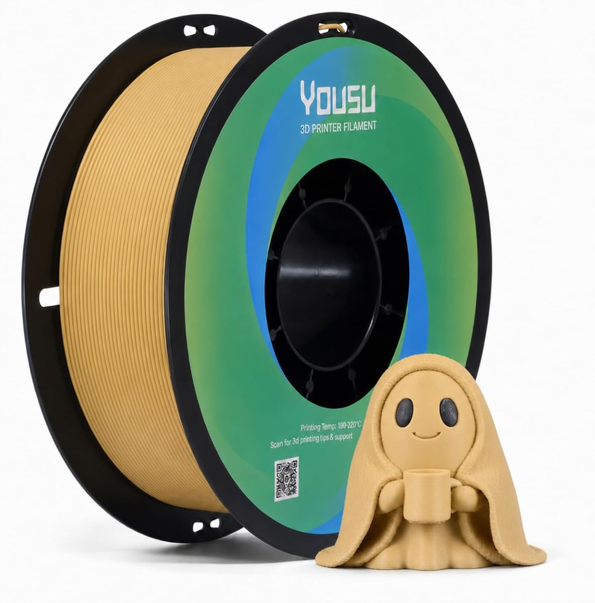 Filamento PLA Mate YOUSU 1,75 mm 1 KG, Filamento para Impresora 3D Marrón Claro | Una variedad de colores y un efecto mate único, fácil de imprimir, excelente unión de capas, funciona con la mayoría de las impresoras FDM