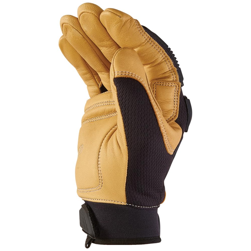 Klein Tools 60188 Work Gloves, Professional Grade Leather Gloves with Knuckle and Finger Protection, Thumb Reinforcement, Mesh Back, Large