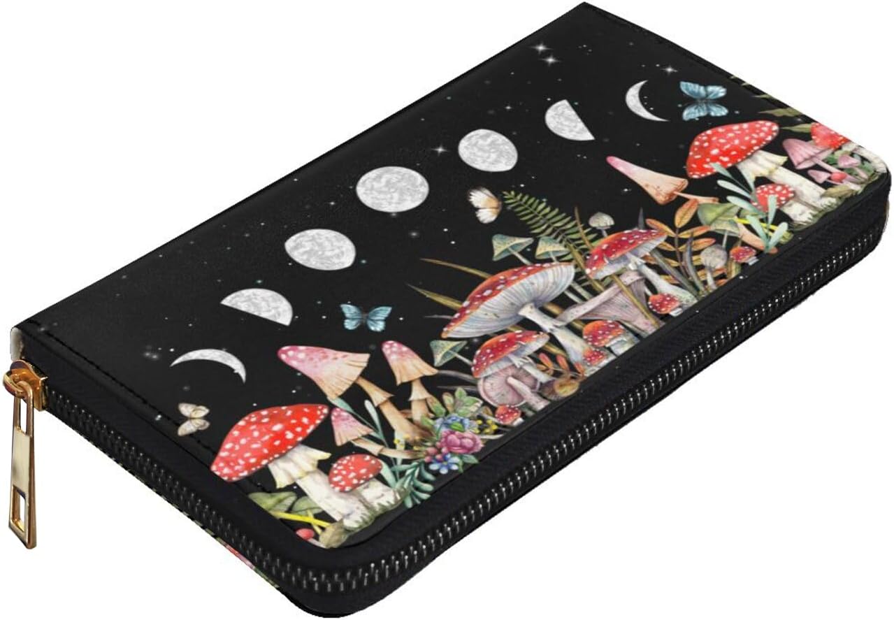 Mushroom Wallet Slim Thin Leather Purse Wallet With Zip Around Clutch Casual Handbag For Phone Key Credit Cards - Image 3