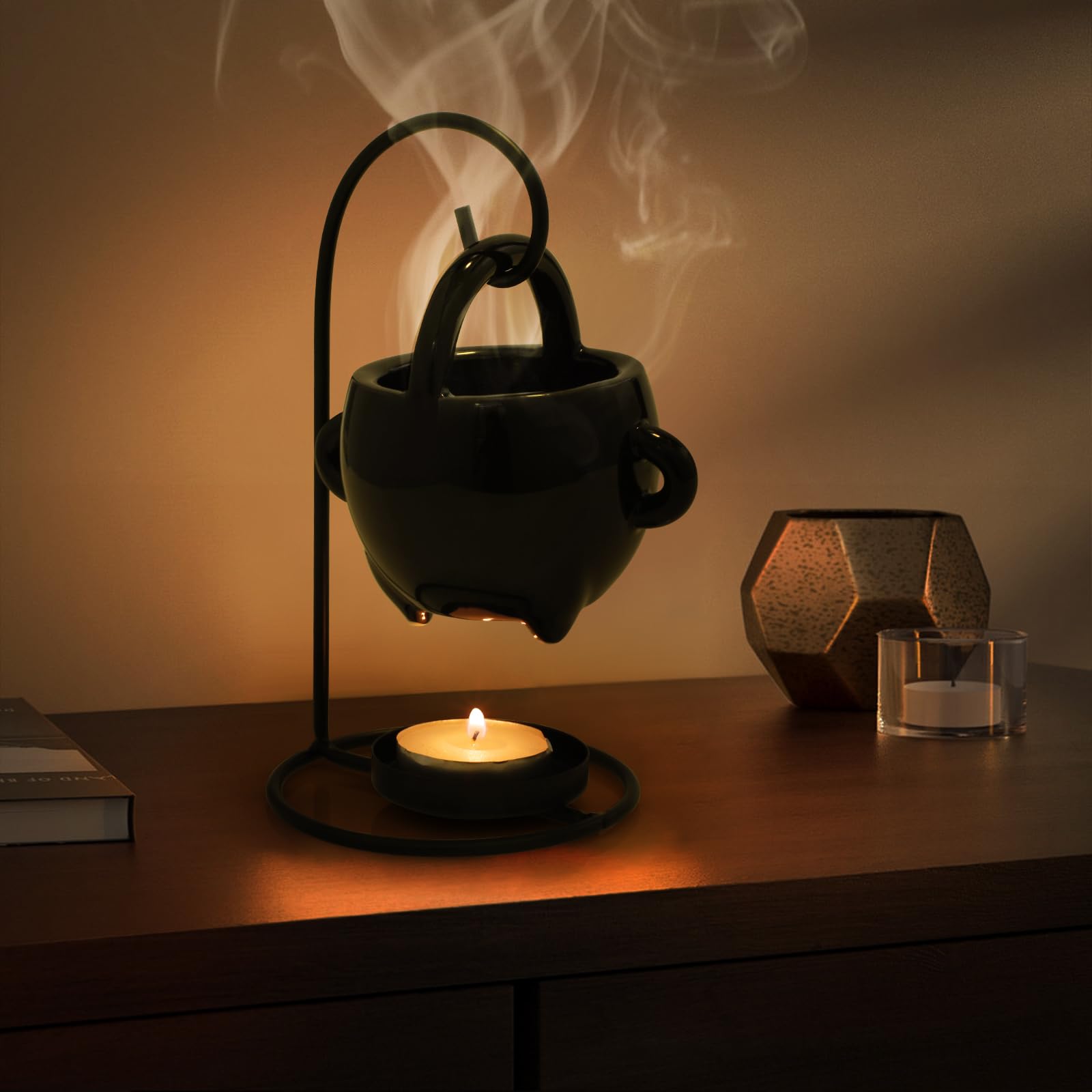 Bruciatore Per Oli Essenziali In Legno E Ceramica – Diffusore Aromaterapia Con Portacandele