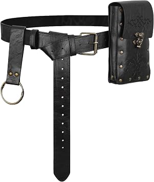 Medieval Belt Pirate Bag, Renaissance Belt Pouch Cosplay Accessories for LARP, Vintage Pirate Waist Bag Cosplay for Ren Faire Black B-3pcs