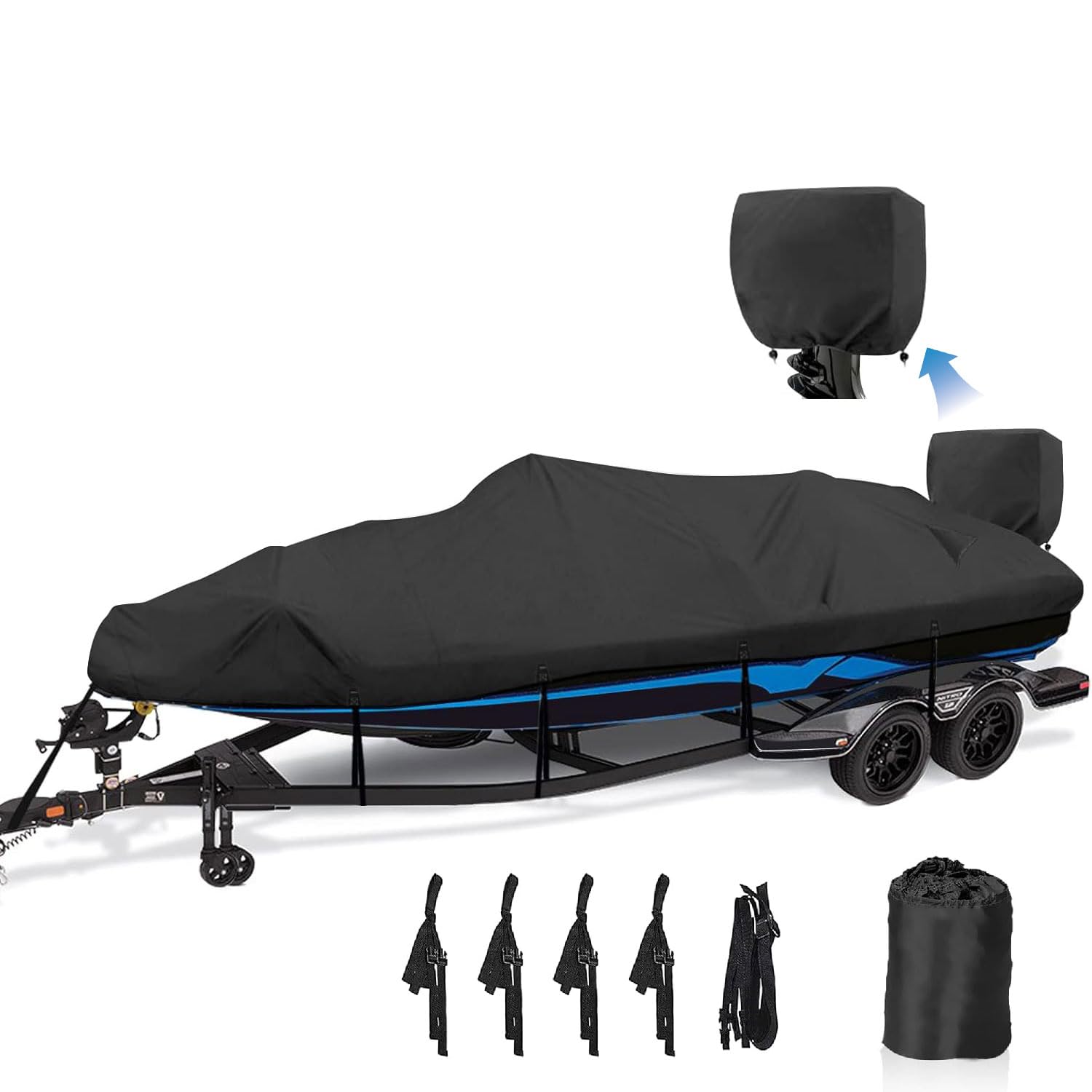 YSOAE Trailerable Boat Cover, Waterproof Heavy Duty Marine Grade Oxford Fabric, Boat Tarp Covers Fit V Shape/V-Hull and Tri-Hull Runabouts Pro-Style Bass Boats (17-19FT,420D)