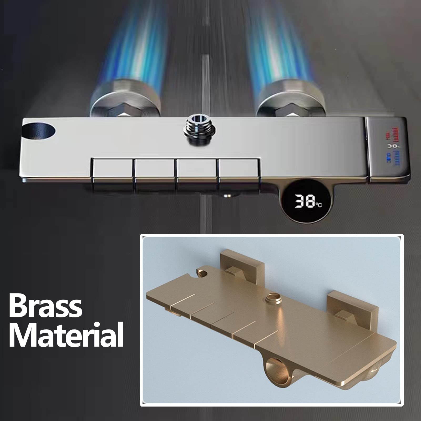 Set Rubinetto Doccia con Display Digitale, Set di Tasti per Pianoforte a 4 funzioni, doccetta a Pioggia, beccuccio per Vasca da Bagno con Bidet, Vasca da Bagno Grigia