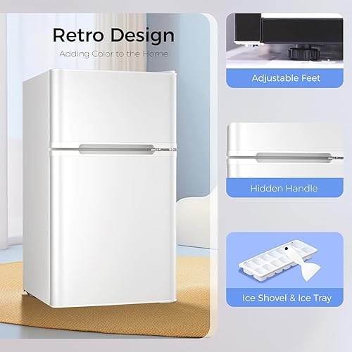 Miniatura 6 de Kismile Mini refrigerador con congelador, mini refrigerador compacto de 3.2 pies cúbicos con doble 2 puertas, temperatura ajustable, tamaño completo