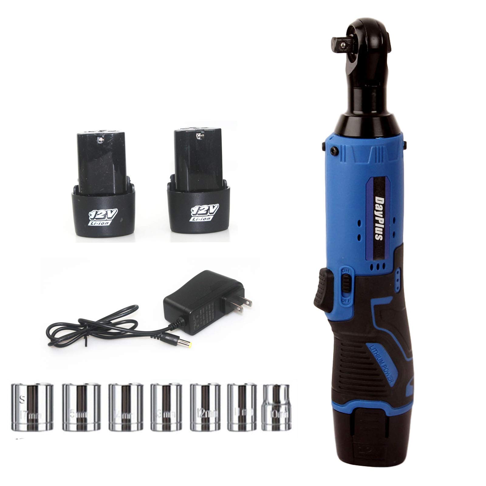 Cordless Ratchet Wrench Tool Kit 3/8" Square Drive 12V Power Electric Tools with 2pcs 1500mAh Batteries Fast Charger 7Pcs Sockets LED Work Light, 30 Ft-lbs 230RPM Speed for DIY Tasks
