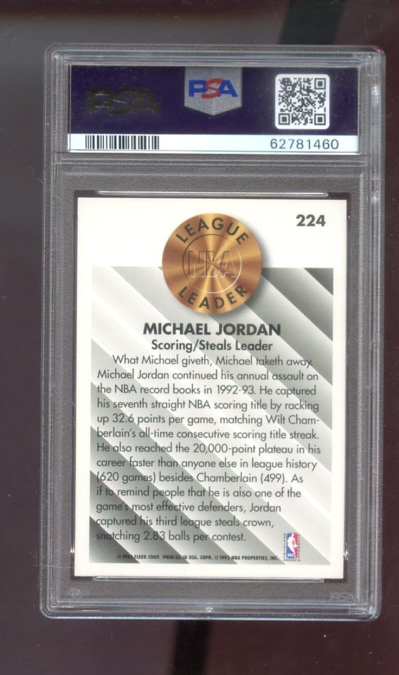 1993-94 Fleer #224 Michael Jordan PSA 9 Graded Basketball Card NBA 93-94 1993-1994 Scoring Steals League Leader Chicago Bulls