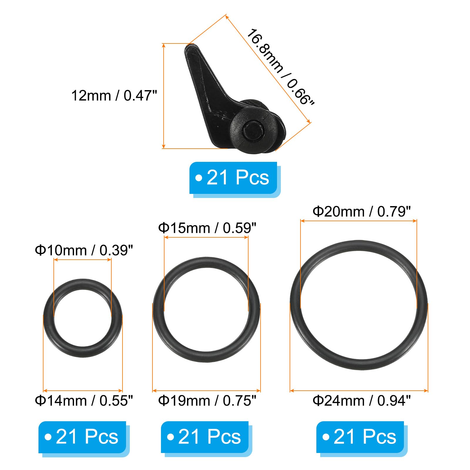 PATIKIL Fishing Hook Keeper, 21 Pack Plastic Fish Lure Bait Holder Accessories with 3 Size Rubber Rings for Fishing Rod Pole Black - Image 2