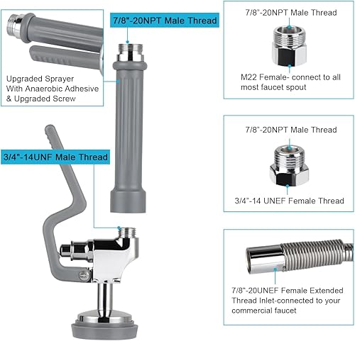 Miniatura 7 de Manguera de preenjuague con válvula de pulverización, manguera flexible de acero inoxidable de 60 pulgadas, kit de reemplazo de cabezal de boquilla