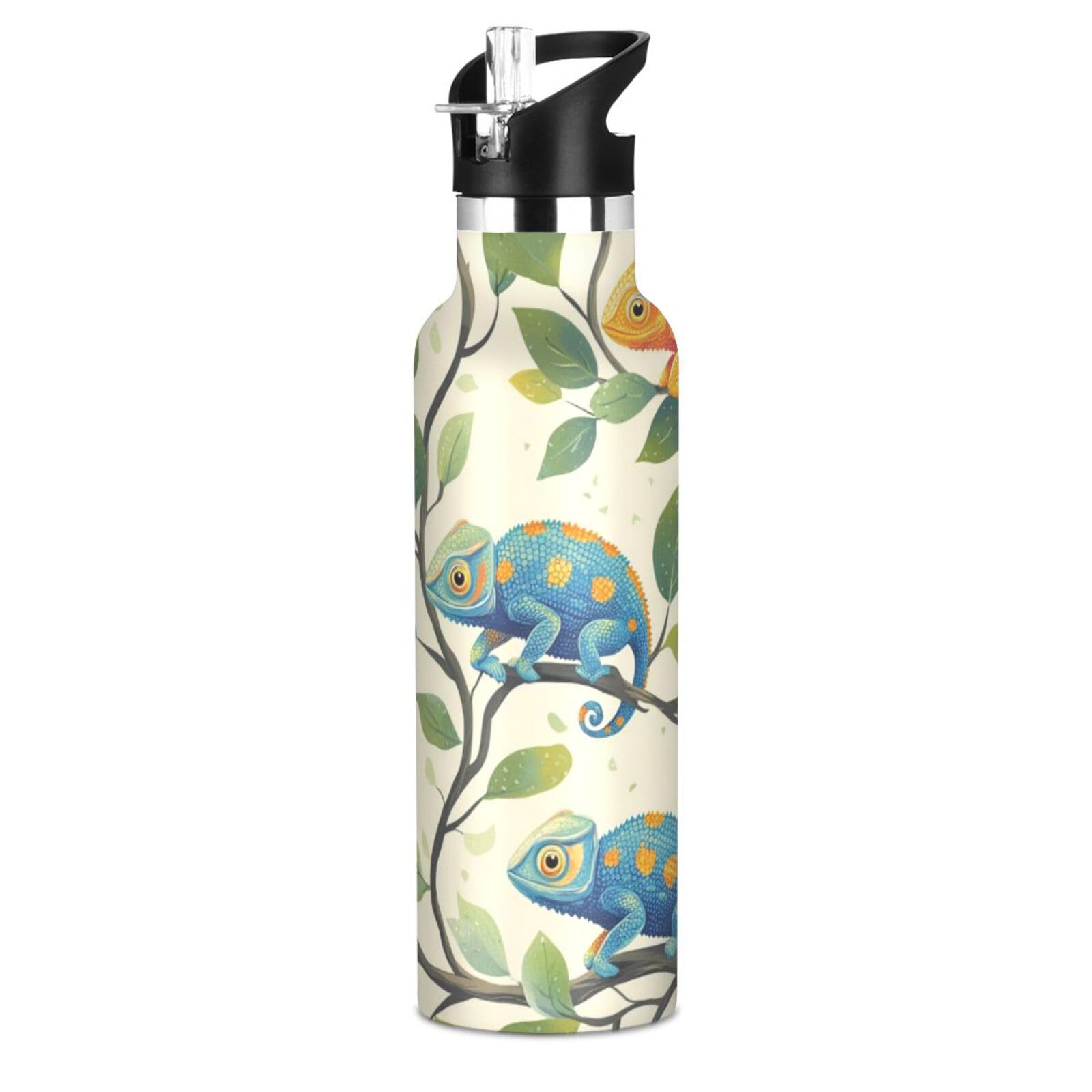 Jucciaco 20 oz Chameleon Pet Reptile Lizard Water Bottle with Straw Lid 304 Stainless Reusable Insulated Bottles