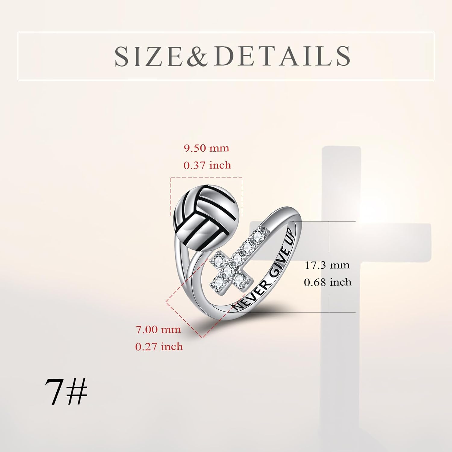 YFN Sport Ring Sterling Silver Cross Adustable Ring Never Give Up Jewelry Gifts for Women - Image 4