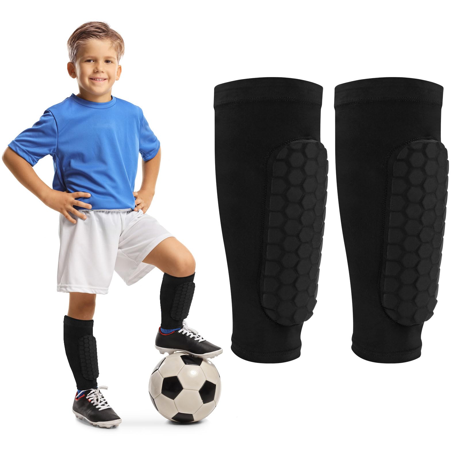 Football Shin Guards Pads Honeycomb Anti-collision Shin Pads, Compression Sleeve Legs Protector Soccer Shin Guards Sleeves for Kid Adult Football Games Beginner (M)