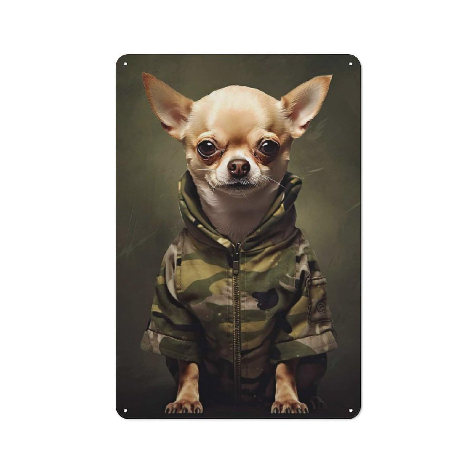Junmoney Style-22 Chihuahua Camo Jacket Tin Sign 30X20cm For Living Room Wall, Rustic Wall Decor, For Living Room Decor Lovers