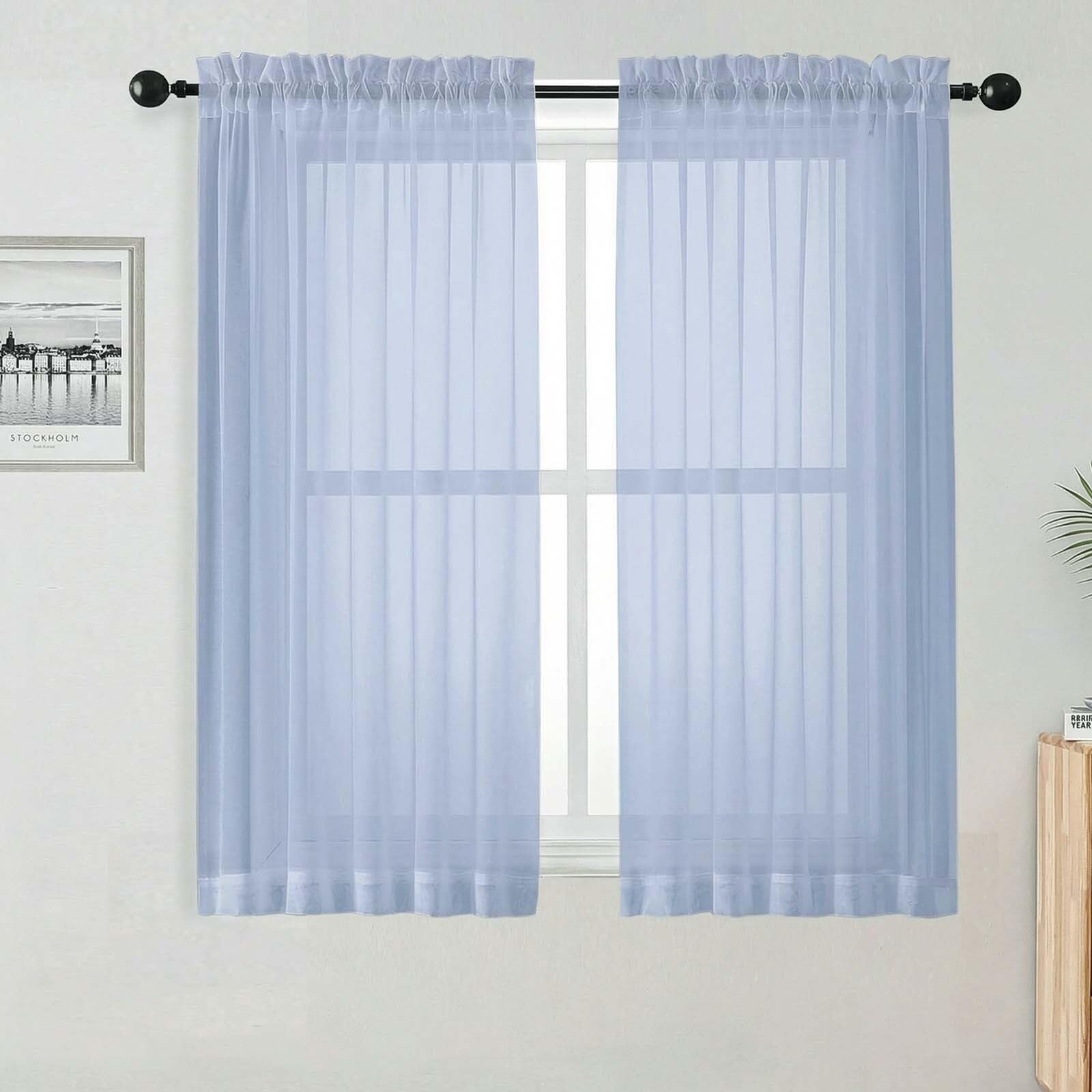 OWENIE Short Sheer Curtains for Bedroom Living Room 54 Inch Length 2 Panels Set, Soft Solid Light Filtering Sheer Curtain for Small Window, 2 Pcs Total 84 Width 54 Long, Demin