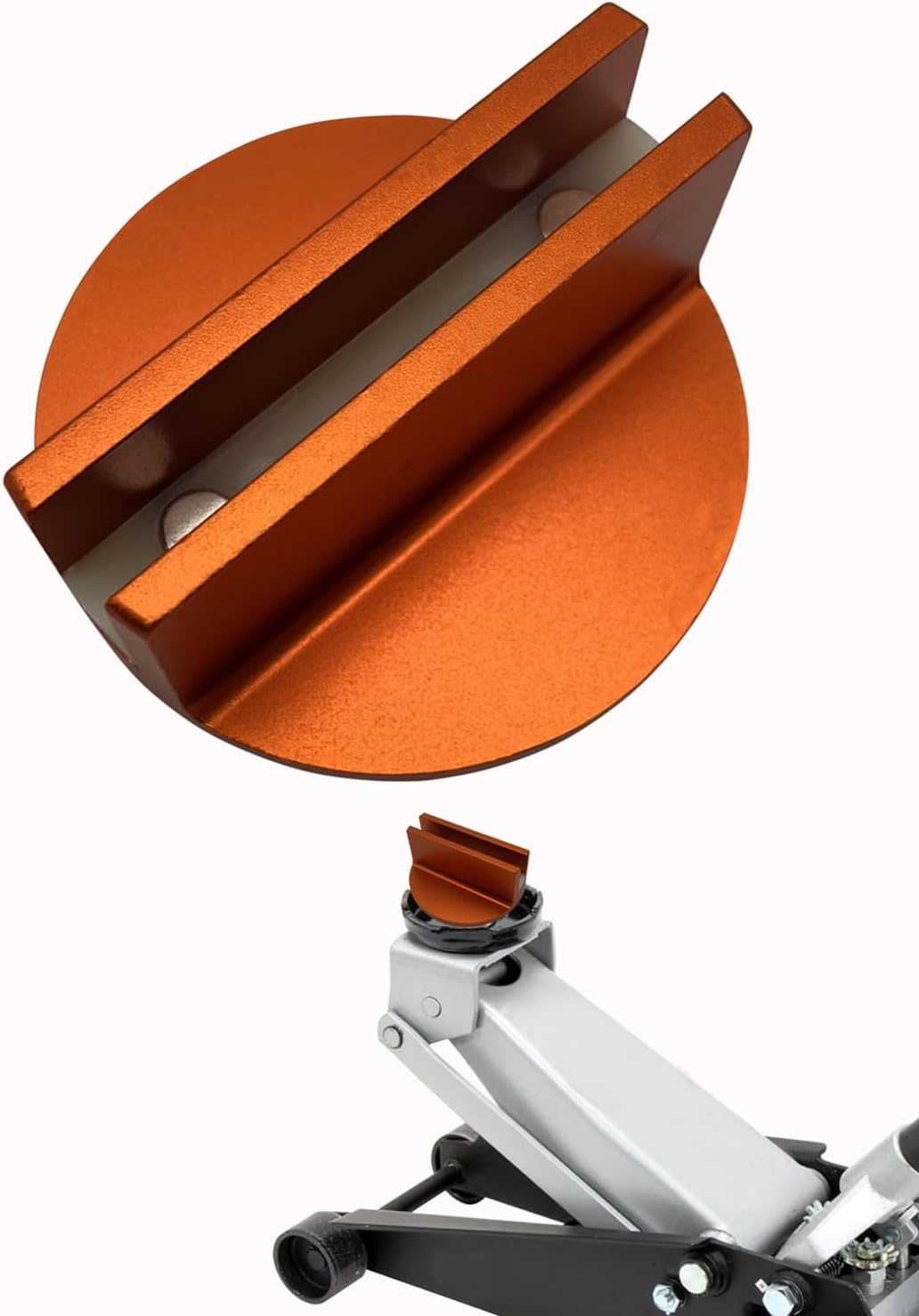 Universal Magnetic Jack Pad, Aluminum Grooved Magnetic Jacking Puck Orange Large Slotted Universal Magnetic Jack Pad Weld Frame Rail Adapter for Sub-Frame Vehicle Floor Jack (Orange-1 Pack)