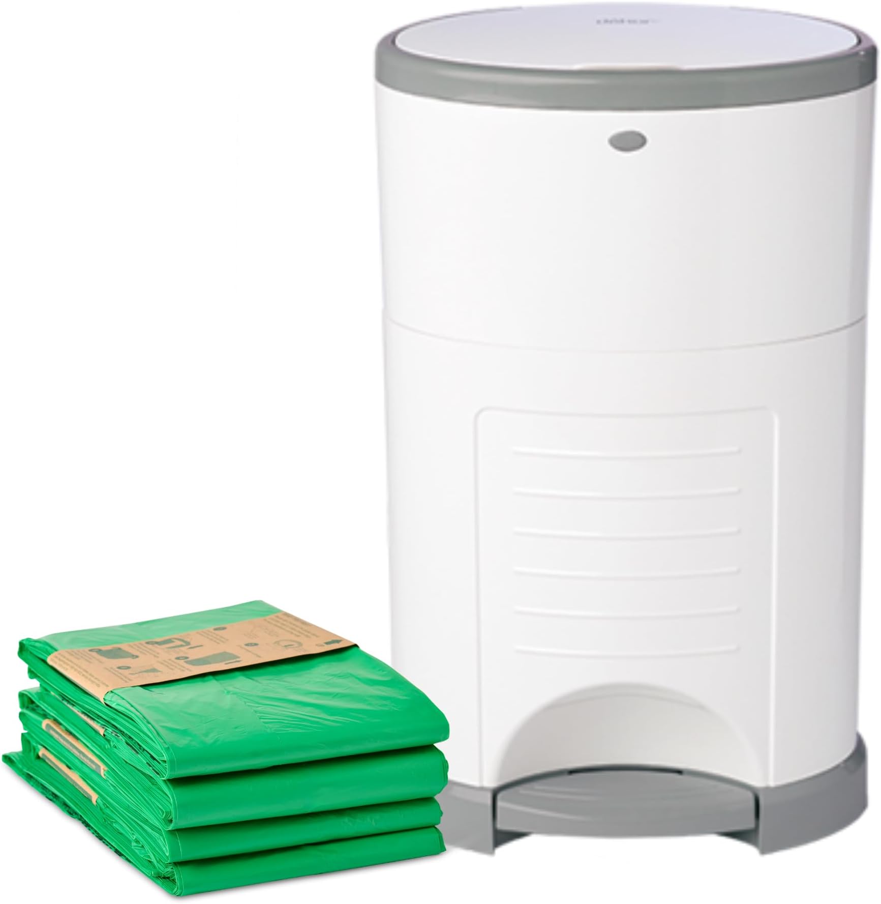 Diaper Dekor EKO Plus Diaper Pail Gift Set, White | ONLY Eco-Friendly Diaper Pail Made with 70% Recycled Materials | Comes with up to a Year's Supply Worth of Diaper Dekor Refills!