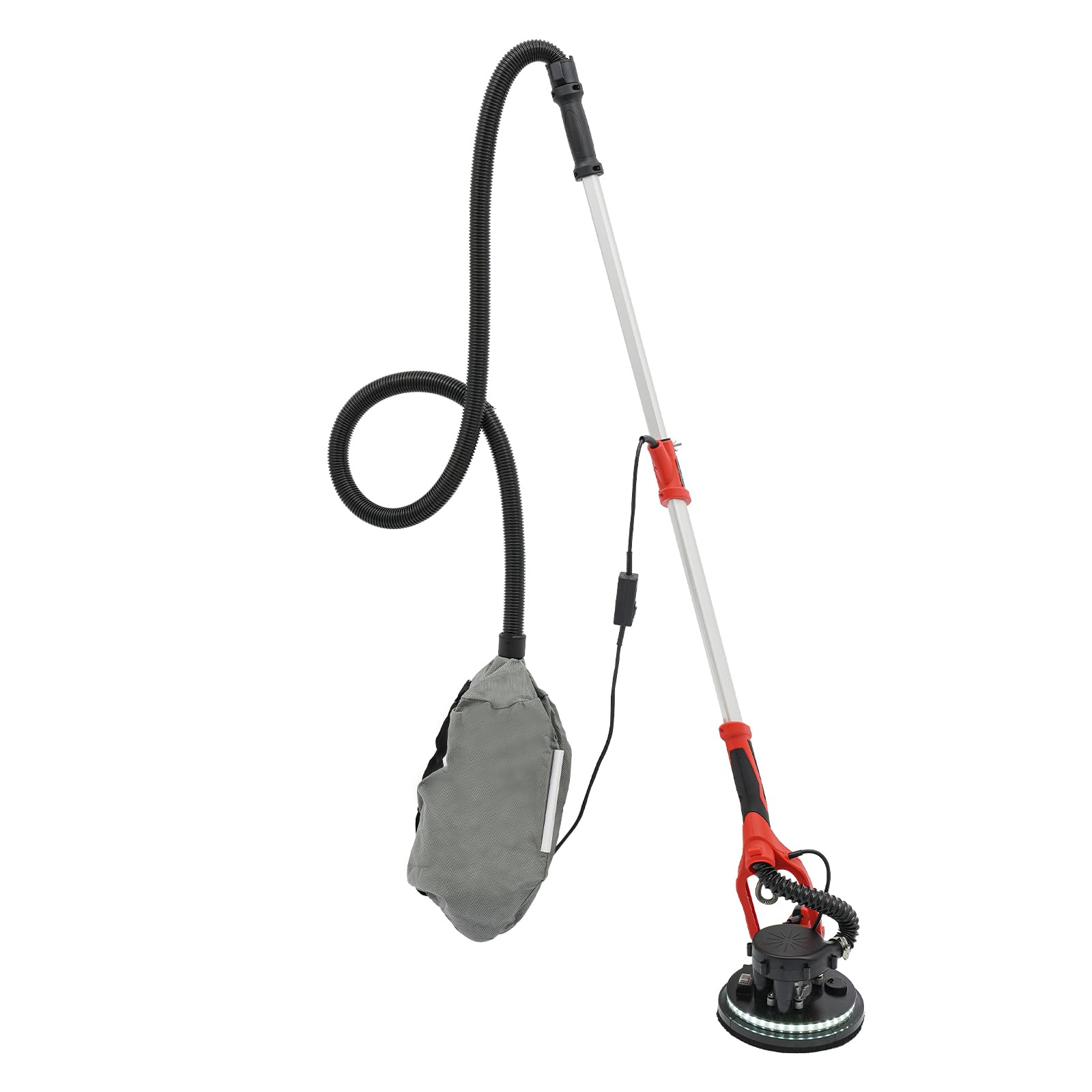 Lijadora para paneles de yeso, 800-1800 rpm, 6 velocidades, lijadora de pared ajustable, 1,2 – 2,2 m con disco de 255 mm, lazo LED, longitud, lijadora con aspiración, rojo