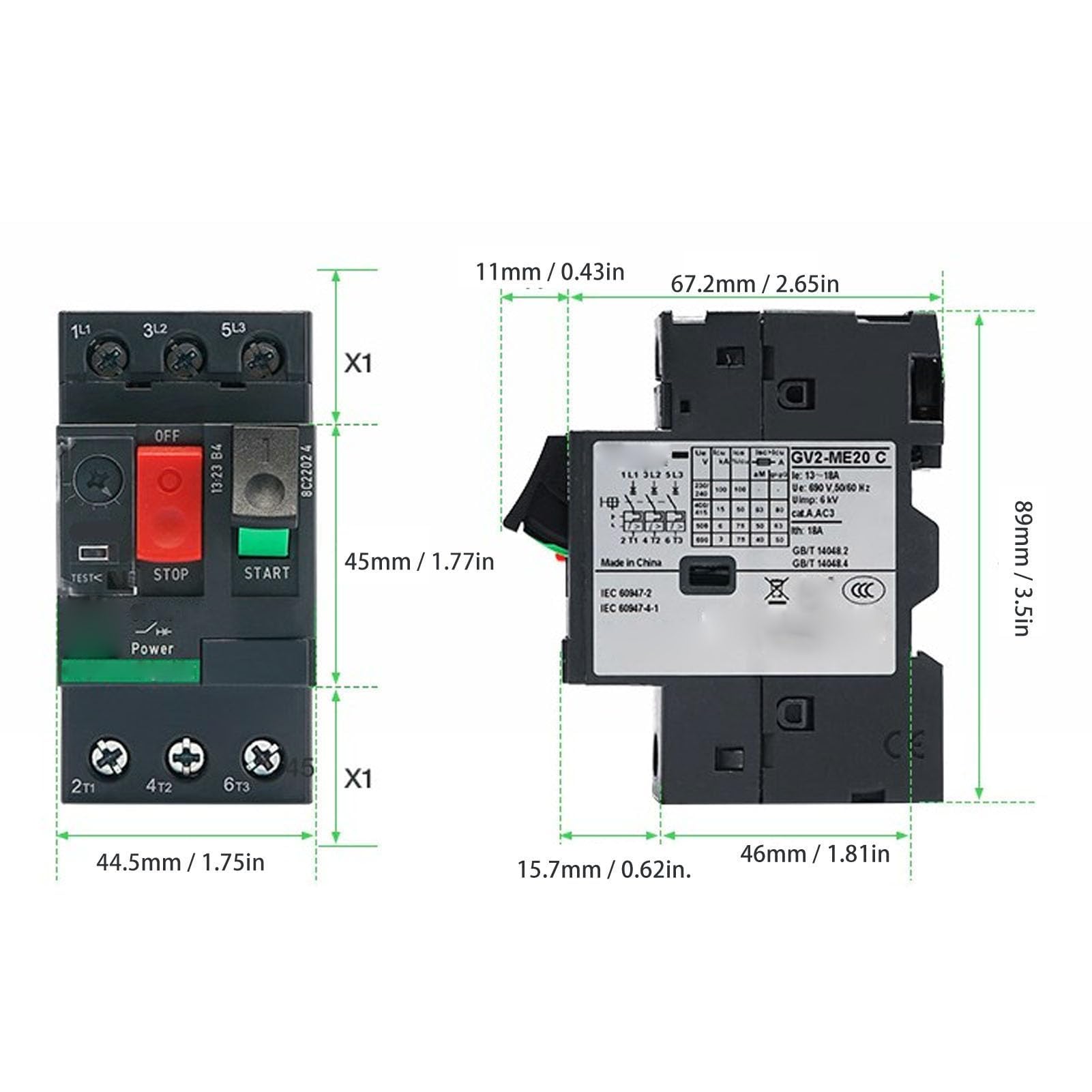 Disjoncteur Protection Moteur Thermique Magnétique Manuel AC690V avec Bouton Commande pour Applications Diverses GV2ME16 9 14A