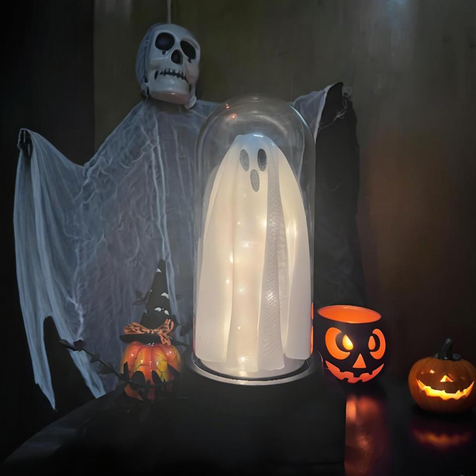 Dekoracja na Halloween rozświetlający duch w kopule klosz oświetlony duch do domu na kominek blat przyjęcie świąteczne dekoracje stołu dekoracje wewnętrzne