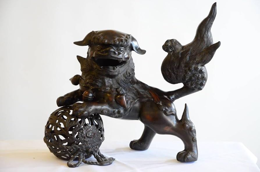 獅子』唐金 時代 置物 喧嘩獅子