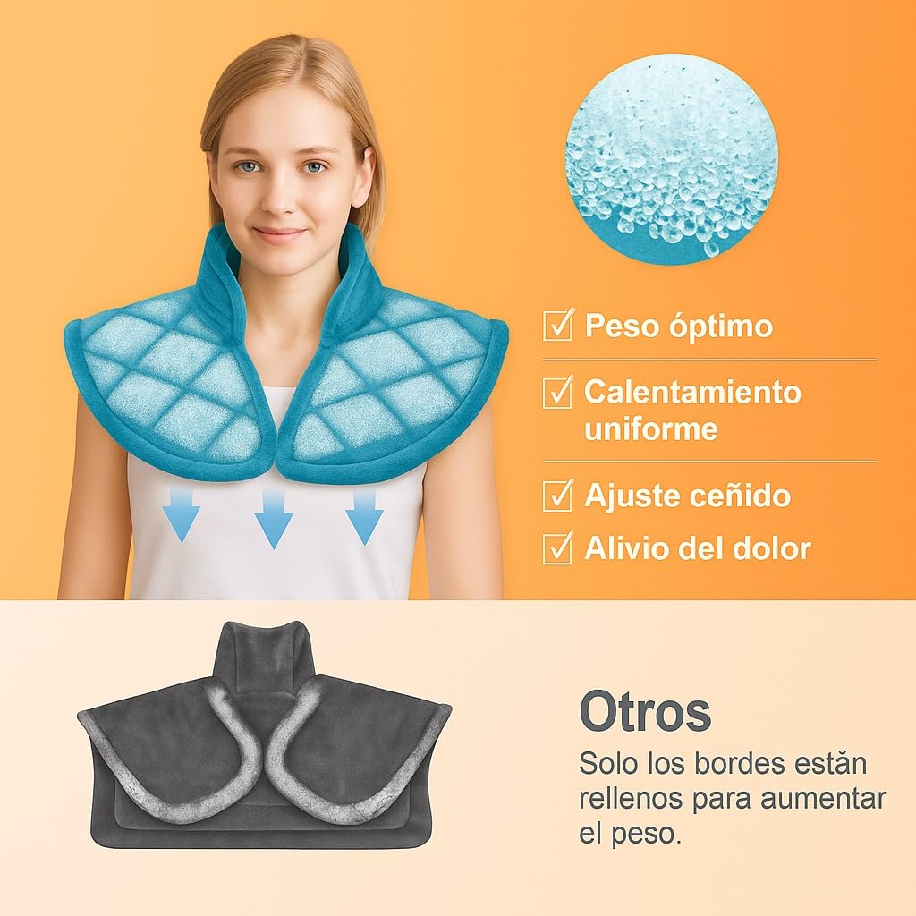 Almohadilla Térmica Cuello Peso 1200g para Cuello y Hombros, 5 Niveles de Calor, 4 Temporizadores, Alivio del Dolor en Cuello, Lavable a Máquina, Regalo para Mujeres, Hombres y Padres