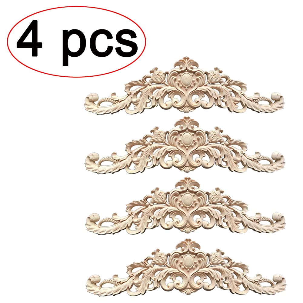 4 Pezzi Fregi In Legno Decorativi - Intagli Vintage Per Mobili E Finestre