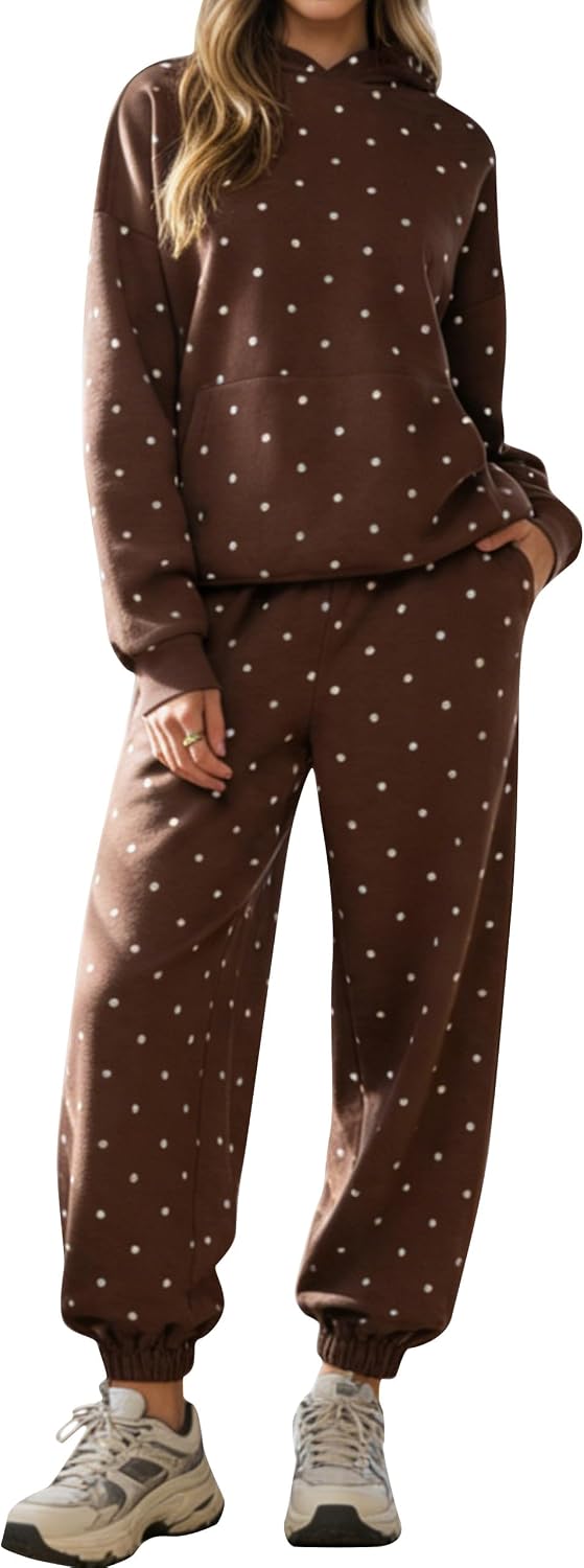 Womens Polka Dot Hoodie and Jogger Sets Oversized Sweatsuits Set