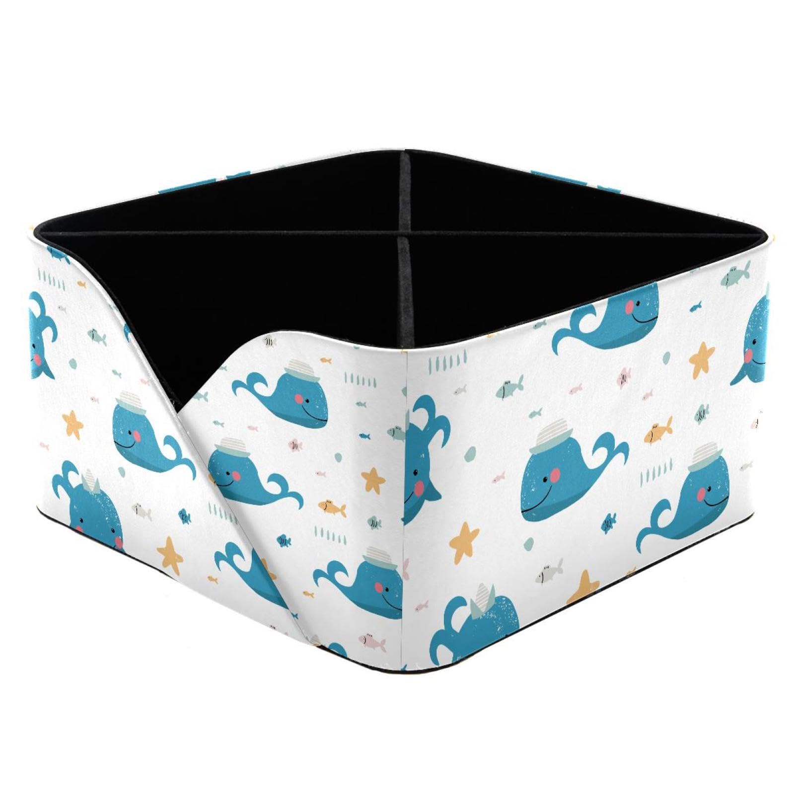 KengjuTesu Funny Whales with Fishes Desktop Organizer Pen Holder, Rectangular Pencil Cup for Office, Study and Makeup Stations