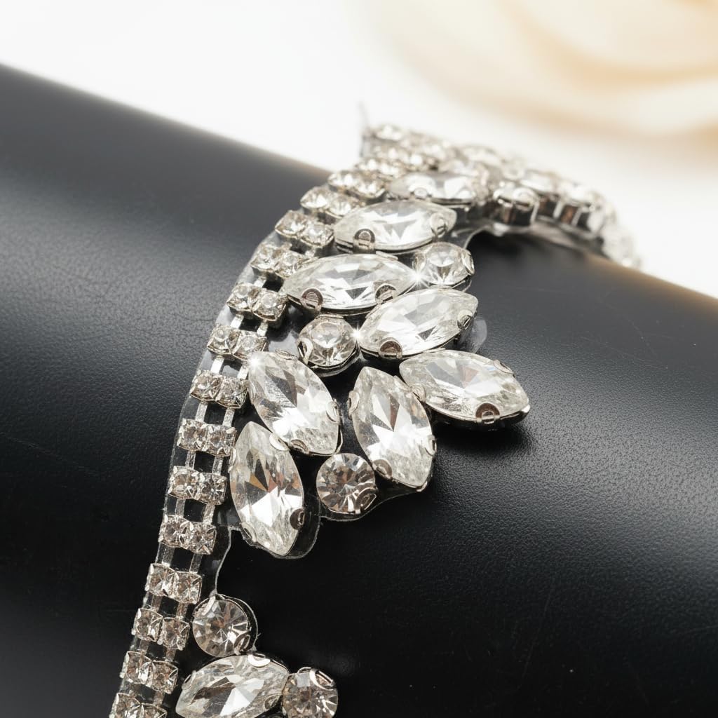1 Yard Iron On Rhinestone Chain Trim,Hot-Fix Water Drop Flower Shape Rhinestone Trim for Wedding Dress Bridal Sash Belt Shoulder Decoration (Gold A)
