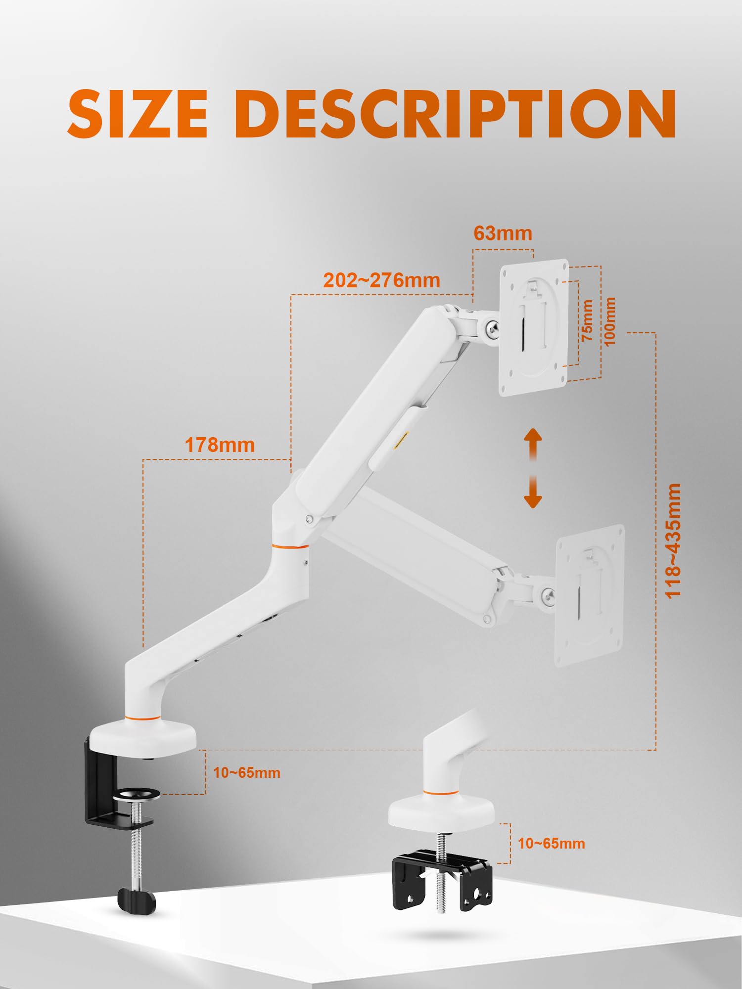 Ibergrif Support Écran PC Bras 13-32 Pouces VESA 75/100mm Réglable Hauteur Inclinable Pivotant Rotatif Gestion Câbles Blanc MA001W