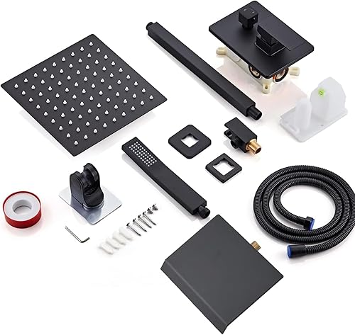 Miniatura 33 de Juego de grifo de ducha de 12 pulgadas, montaje en techo, sistema de ducha de lluvia de alta presión, combo de rociador de ducha de lluvia cuadrado