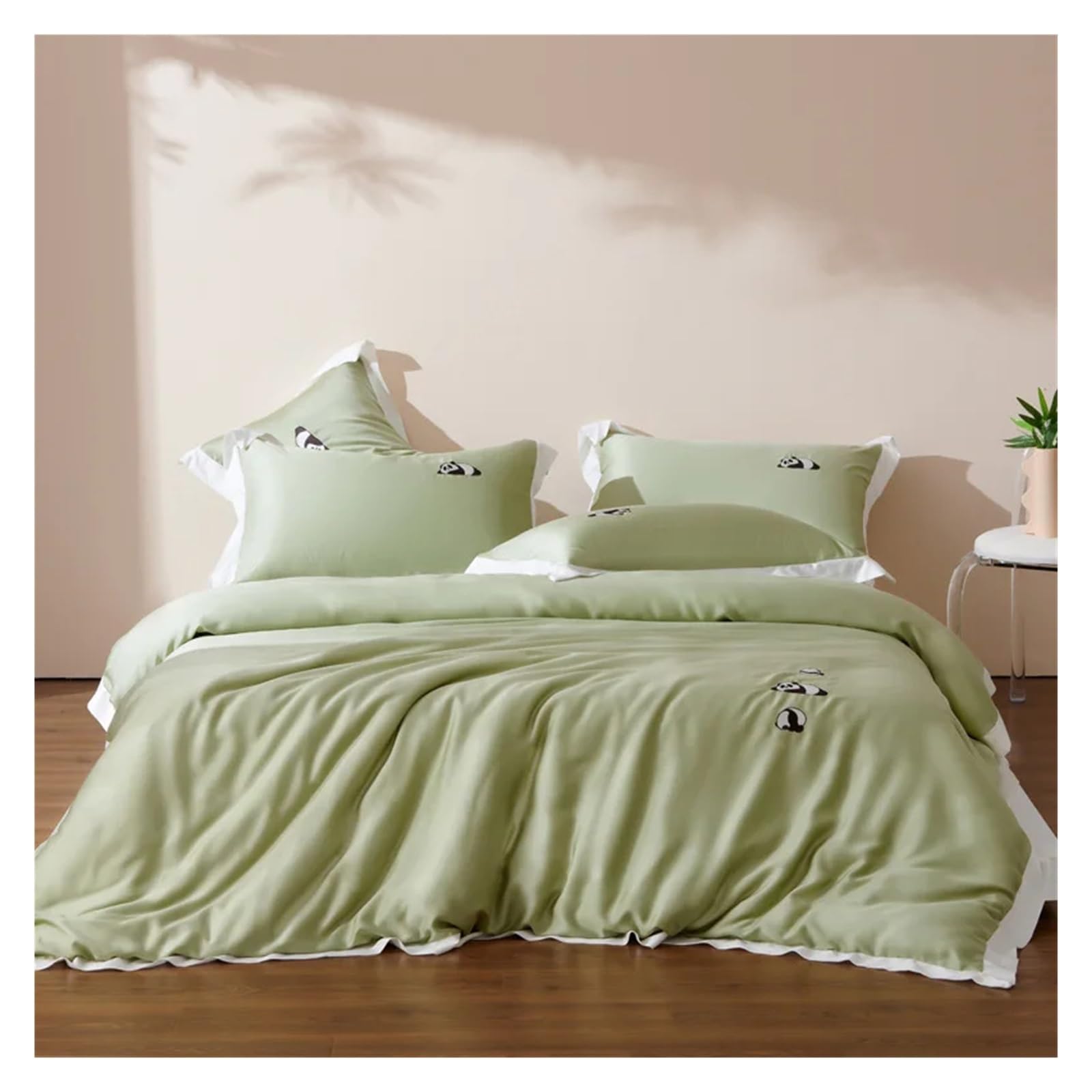 Sbcgfy F Duvet Cover Sets, Solid Color Class Embroidery Our-Piece Bedding Silk Quilt Cover,-Queen Size 1.8M Bed 4Pcs