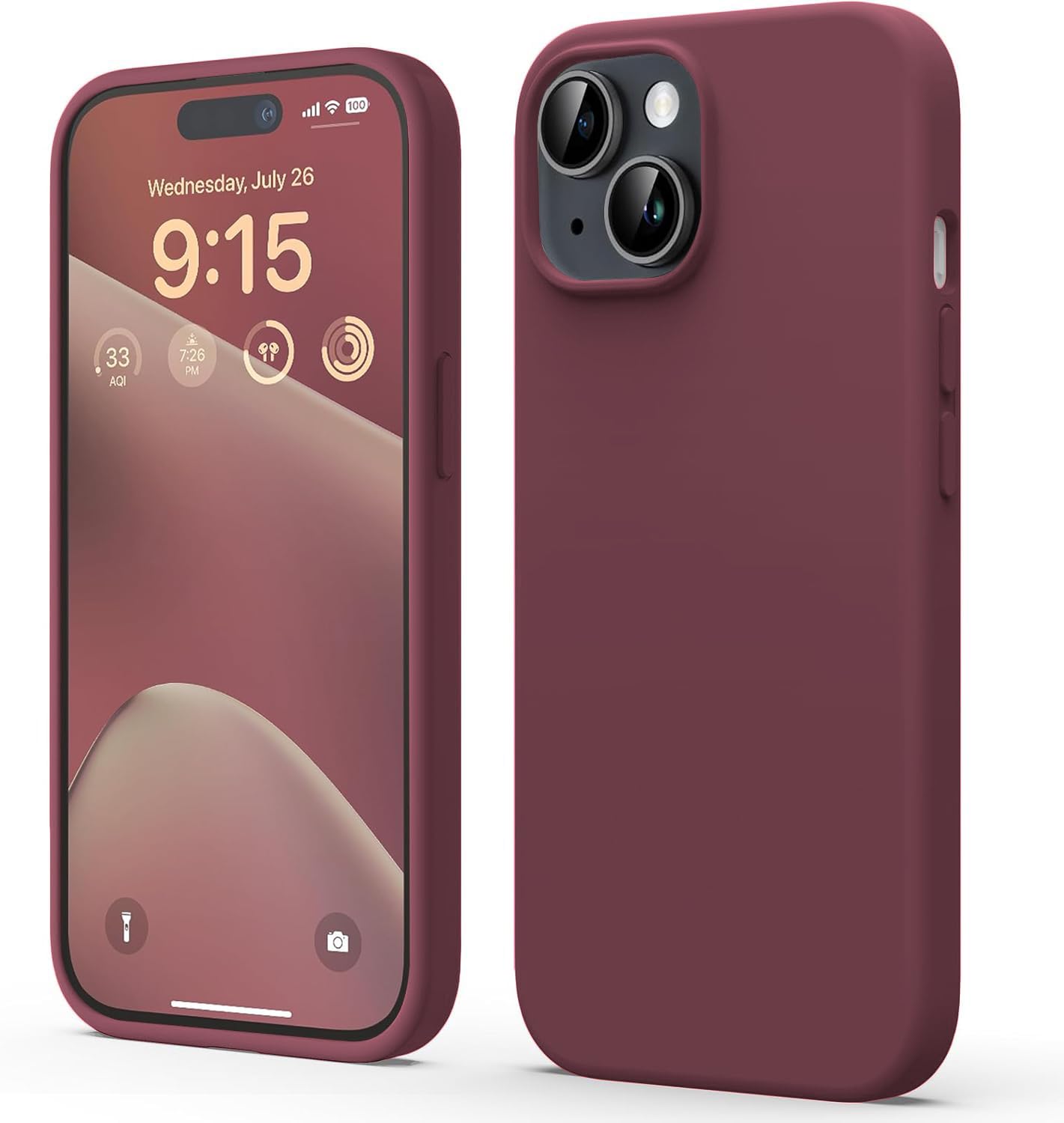 DIZORO Compatible for iPhone 15 Plus Case 6.7, Slim Liquid Silicone Case 3 Layers Full Covered Soft Gel Rubber Phone Case Protective Cover 6.7 Inch - Wine Red