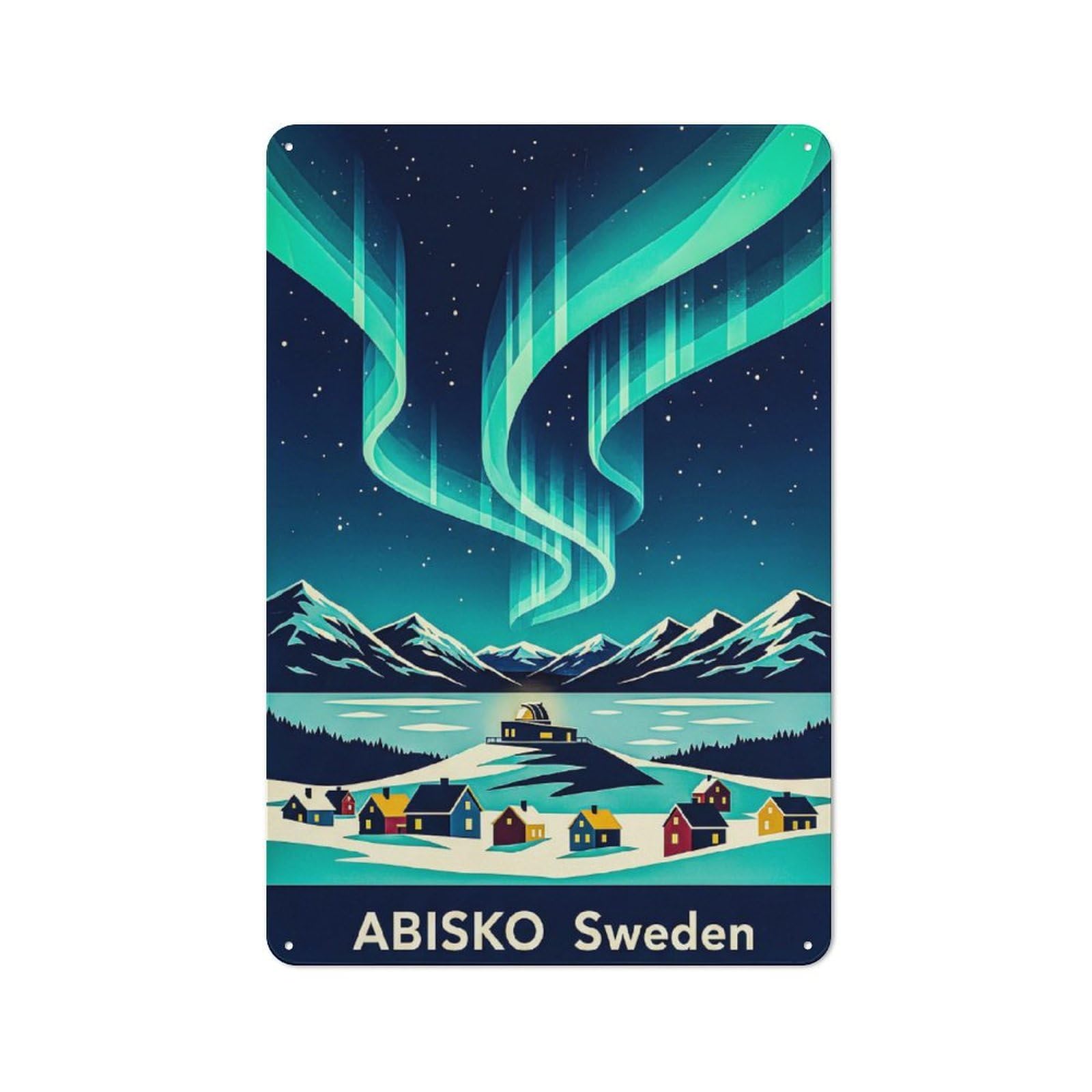 Abisko Sweden Aurora Borealis Vintage Metal Wall Decor 30x20cm, Tin Sign for Cafe, Pub, Workshop Or Home Bar, Small Accent for Blank Walls