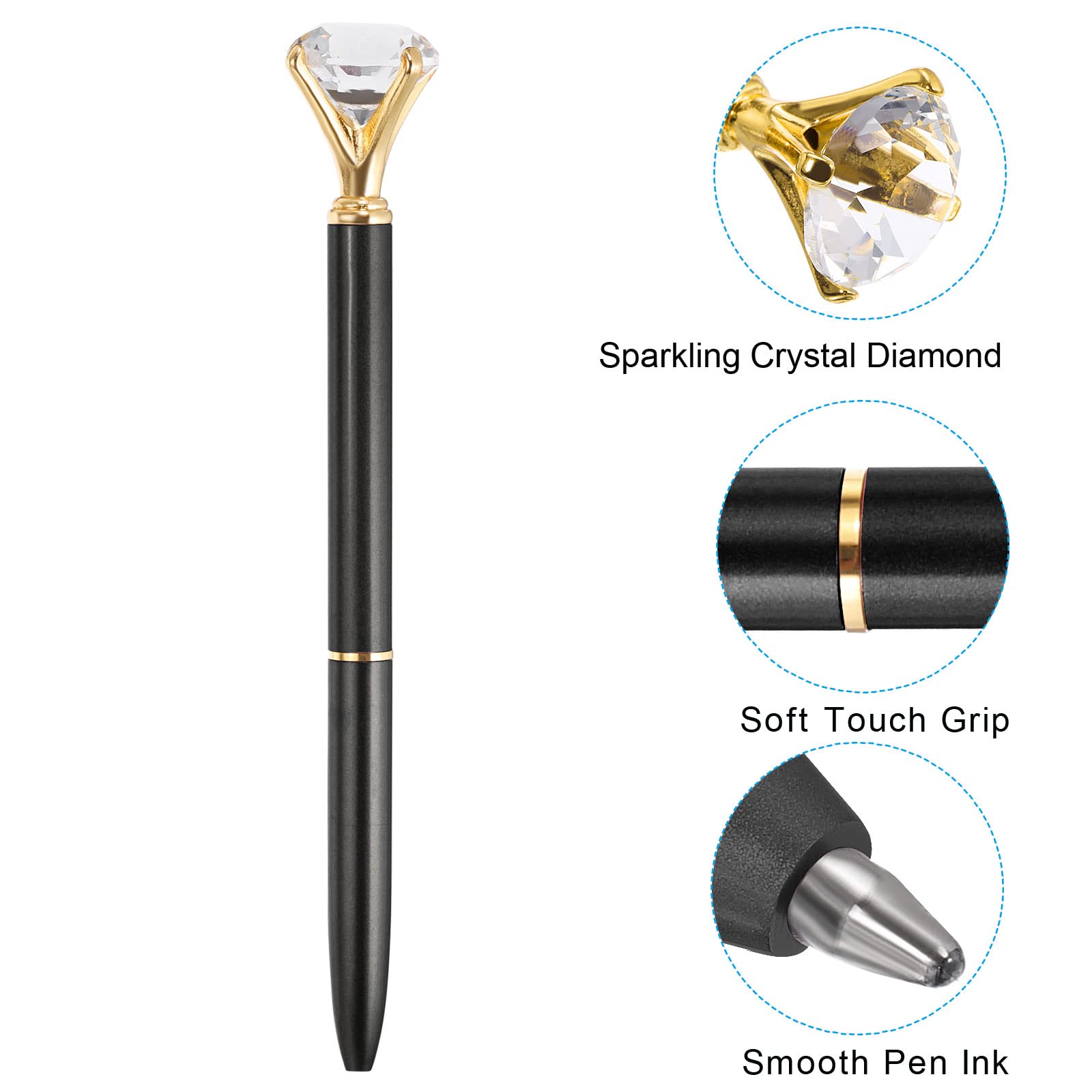 PATIKIL Black Ink Ballpoint Pen, 6 Pack Crystal Diamond Twist Metal Pen 1.0mm Medium Point for Note Taking Journaling Style 1, Black - Image 4