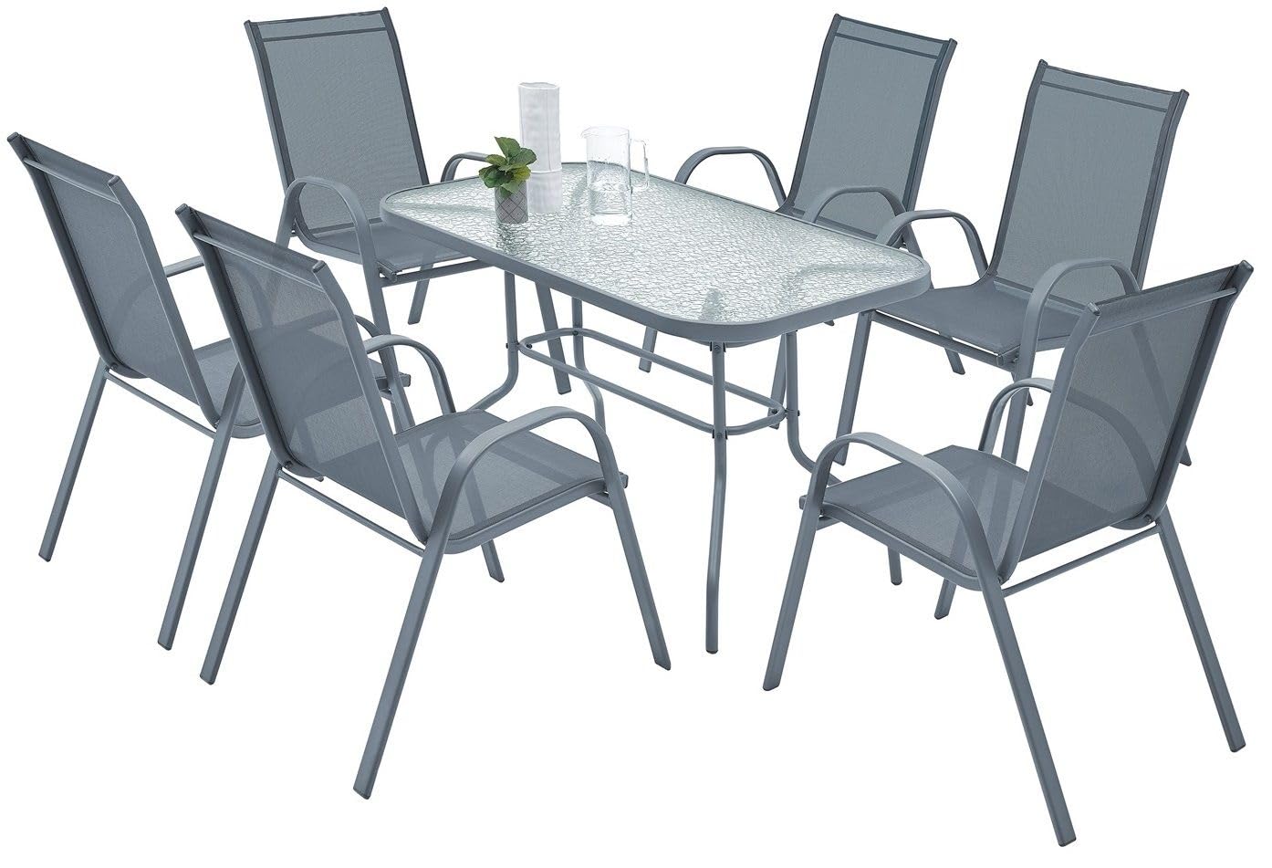Gartentisch Glastisch Bistrotisch Balkontisch 70x120cm Outdoor Garten Terrasse Grau