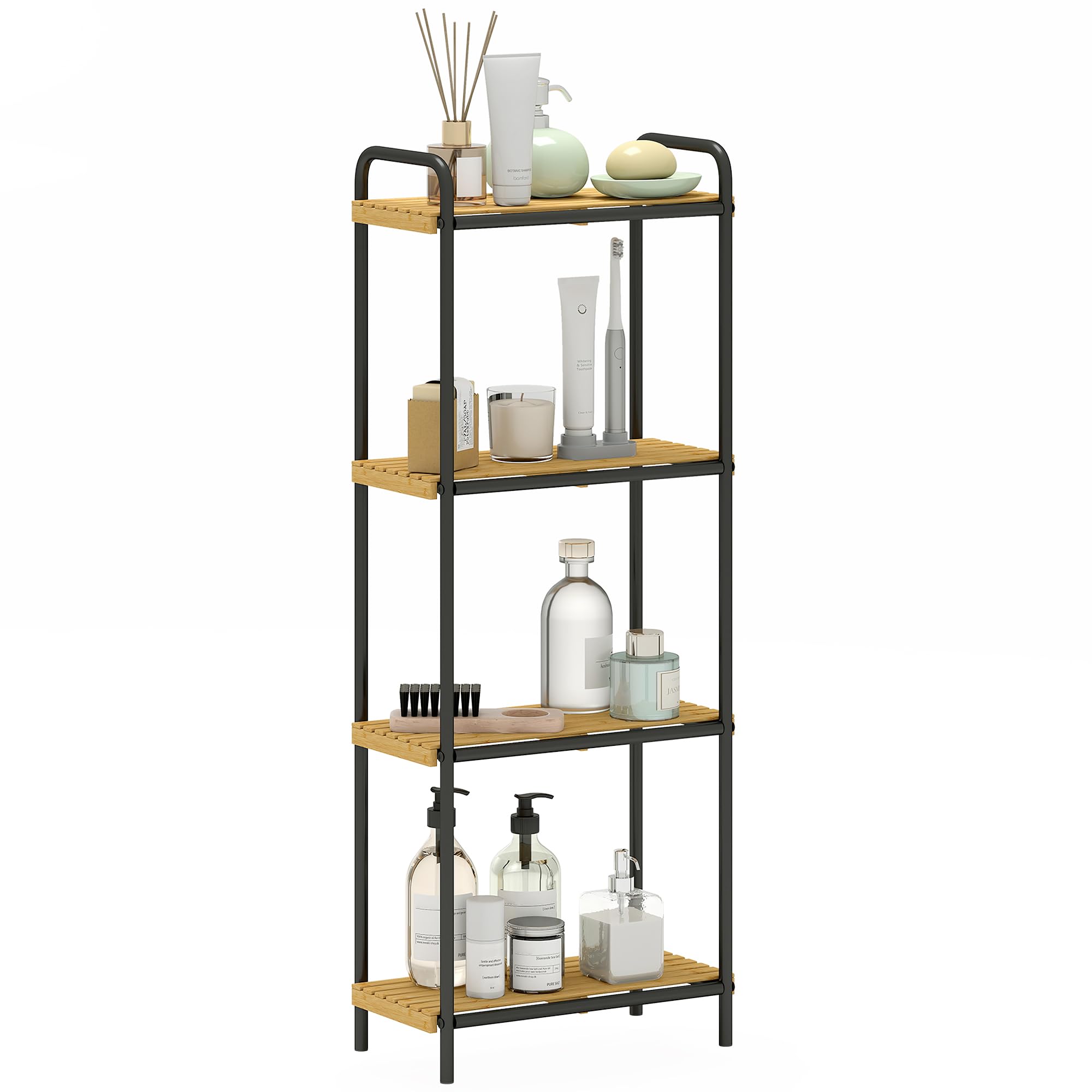 Homcom (M) Bamboo Bathroom Shelf, Freestanding Shelving Unit, Natural