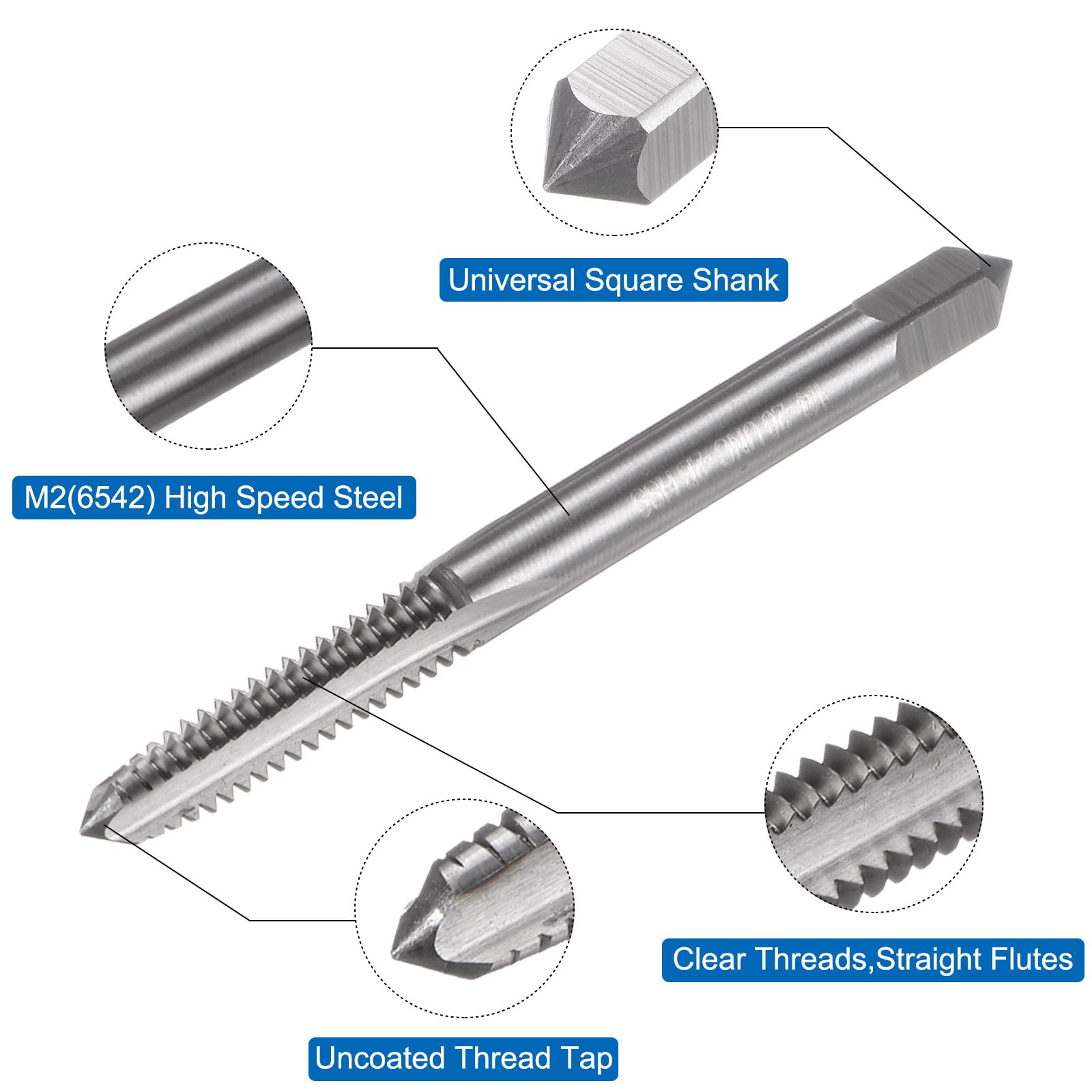sourcing map Lot de 3 tarauds à main, 1/4-20 UNC Taper/Fiche/Filetage inférieur, Kit d'outils de taraudage manuel en acier rapide
