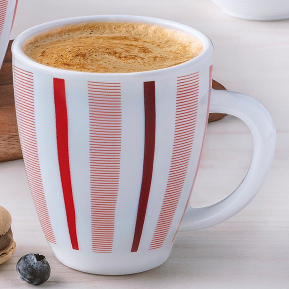 Larah by BOROSIL Opalware Red Strip Mug, 390ml, Multicolor