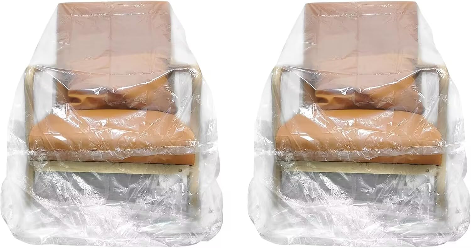 Paquete de 2 fundas transparentes para sillón reclinable, protectores de plástico impermeables para sillas, 4 mil de grosor, funda de almacenamiento resistente para muebles, sofá, bolsas de mudanza