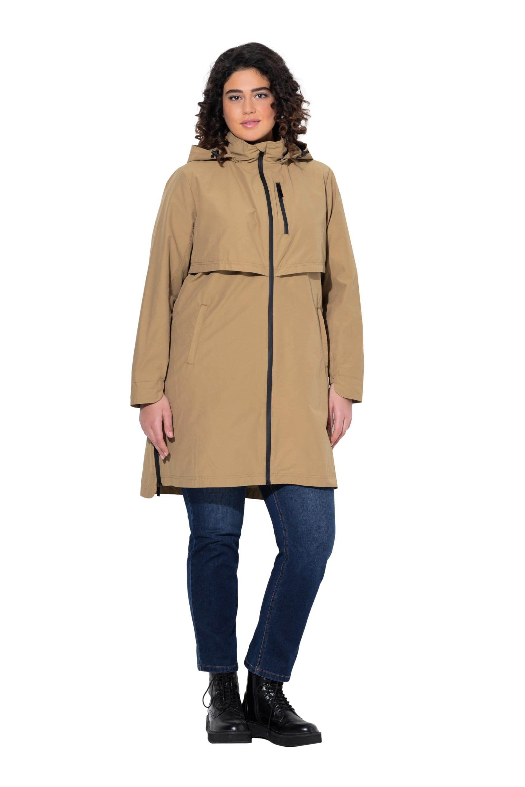 Ulla Popken Damen große Größen Übergrößen Plus Size Parka, Zipper-Seitenschlitze, Kapuze, Zipptaschen 824712