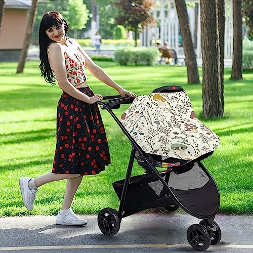 Image of Moudou Mushroom Baby Car Seat Cover, Soft Stretchy Infant Carseat Canopy Cover Newborn Nursing Breastfeeding Cover for Stroller, High Chair, Shopping Cart