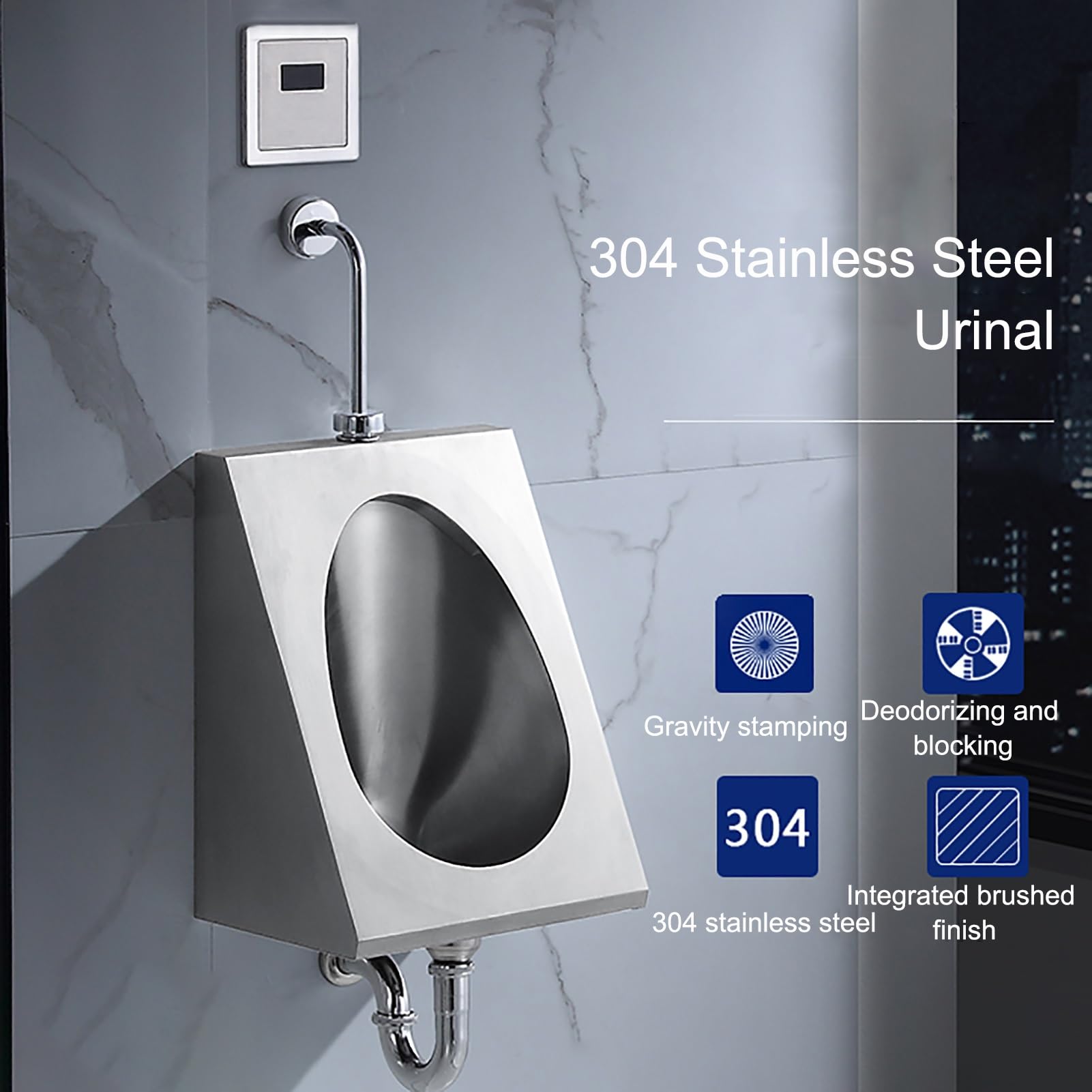 Urinario de Acero Inoxidable 304, Urinarios de Drenaje de Pared de Inducción, Ahorra Espacio, para Uso Doméstico y Comercial, Hogar, Bar, Centro Comercial
