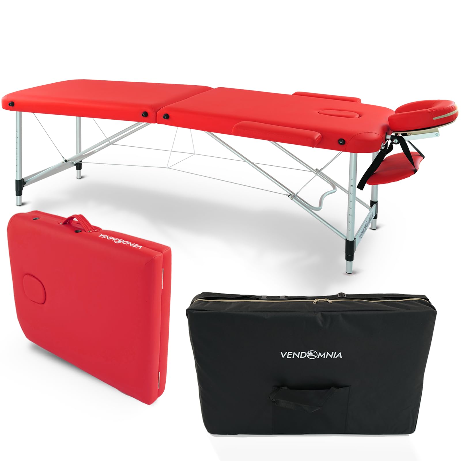 VENDOMNIA Mobile Massageliege - Aluminium mit 2 Zonen höhenverstellbar inkl. hochwertiger Kopfstütze Tasche Armlehnen - Farbwahl Klappbar, Massagetisch Massagebett Massagebank Behandlungsliege