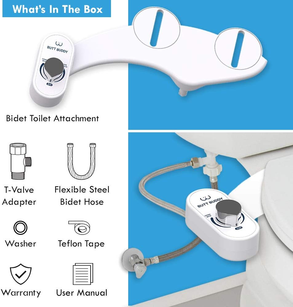 BUTT BUDDY (2 Pack) - Bidet Toilet Seat Attachment & Fresh Water Sprayer (Easy to Install | Non-Electric | Self-Cleaning Nozzle | Gentle Wash | Save Paper & Money | Healthy Life, Sanitary Bathroom)