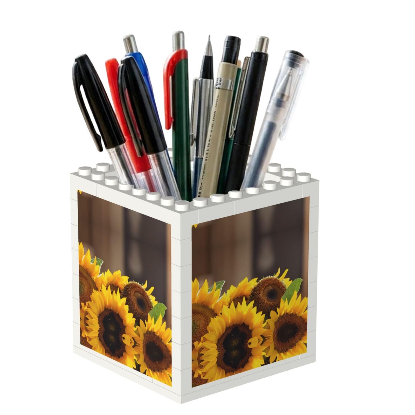 ESNAIUVCD Yellow Sunflowers Print Building Block Pen Holder - Pencil Holder For Desk/Classroom,Desk Accessories, Multifunctional Office Supplies Pen Organizer Pencil Cups(2pcs)
