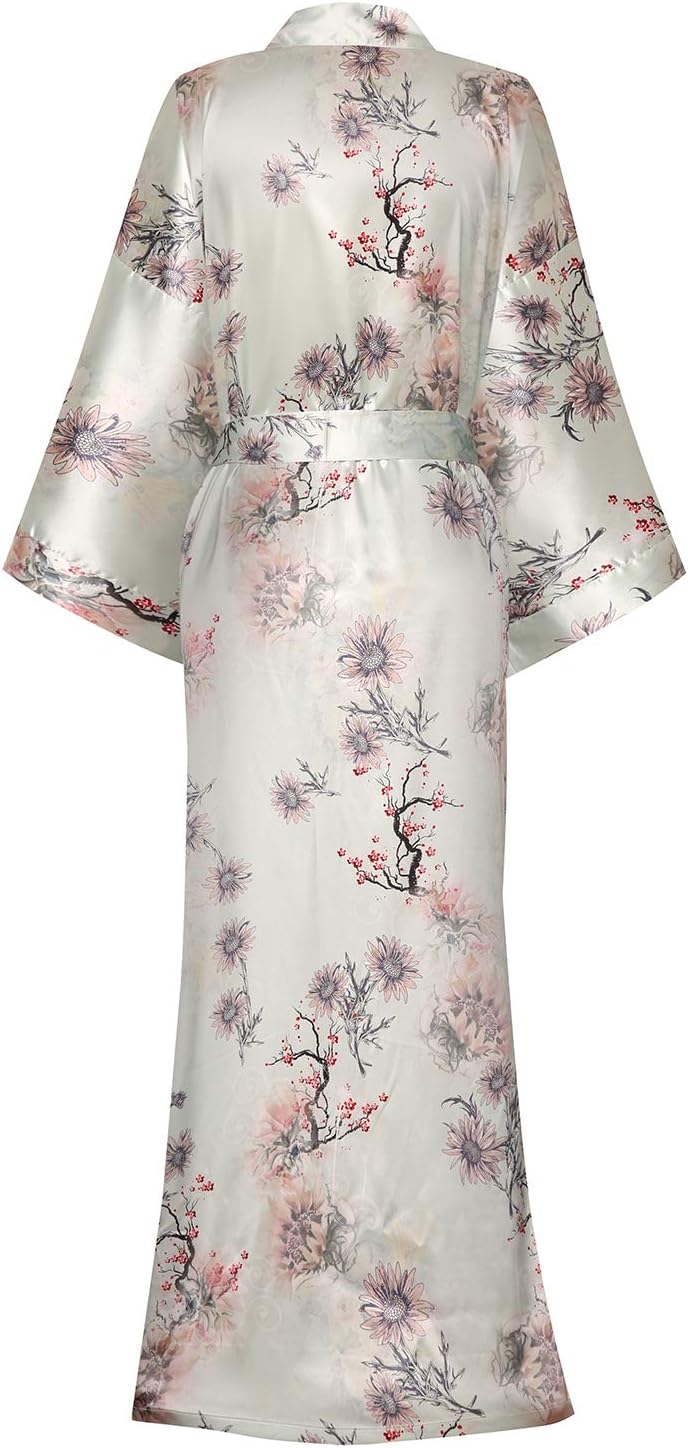 DandyChic Kimono Robes For Women Floral Long Lightweight Silky Sleepwear bridal Dressing Gown - Image 2
