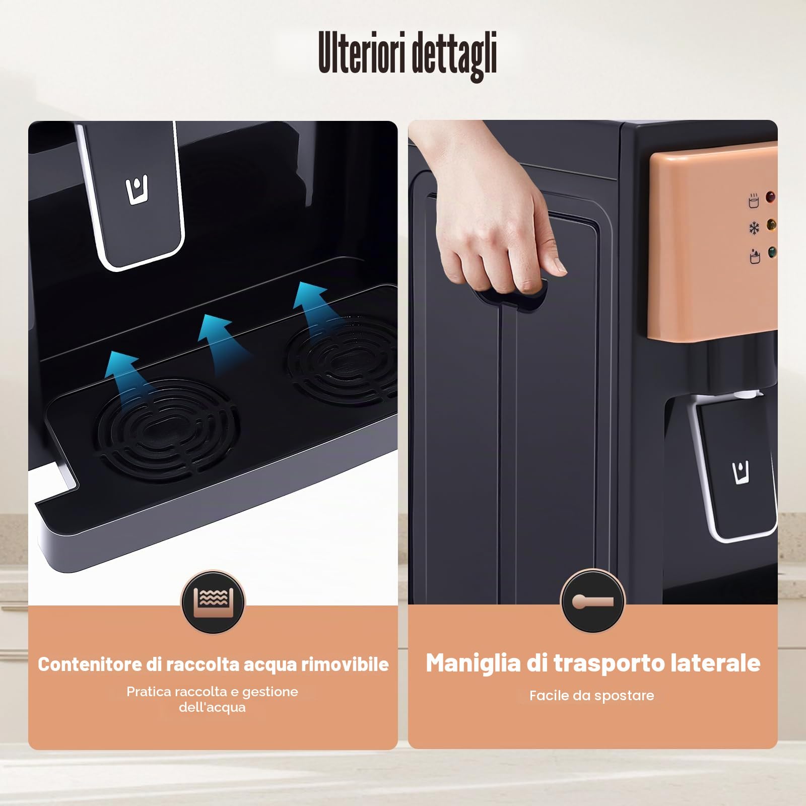 Distributore elettrico di acqua calda e fredda 550 W, uscita acqua potabile, ufficio domestico, ufficio, desktop, 5 – 18 l, nero